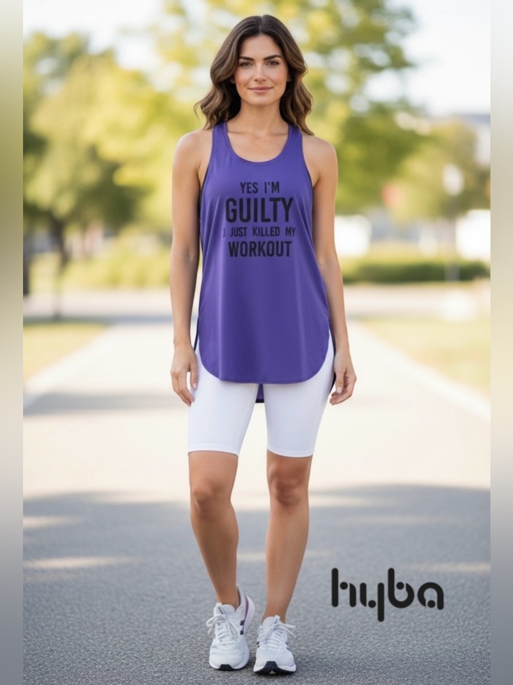 Hyba, Purple Graphic Racerback Workout Tank Top, Medium, Longline Gym Yoga